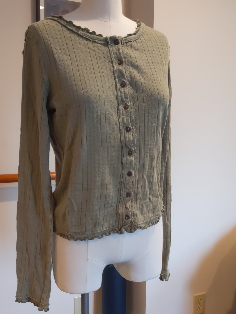 We The Free Olive Button-Front Long Sleeve Top